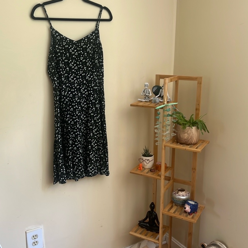 Old Navy Black Midi Dress with White Floral Design